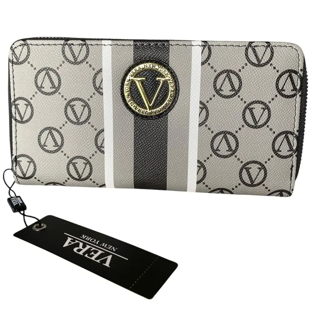 Vera Signature Womens Zip Around Wallet Black Gray New